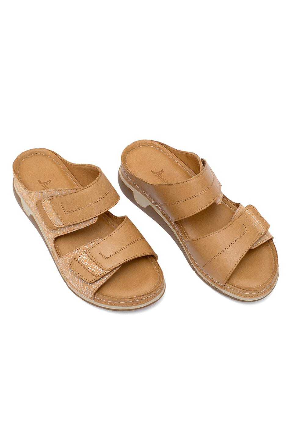 Elit RhmM-17 Kadın Hakiki Deri Ortopedik Düz Terlik Taba