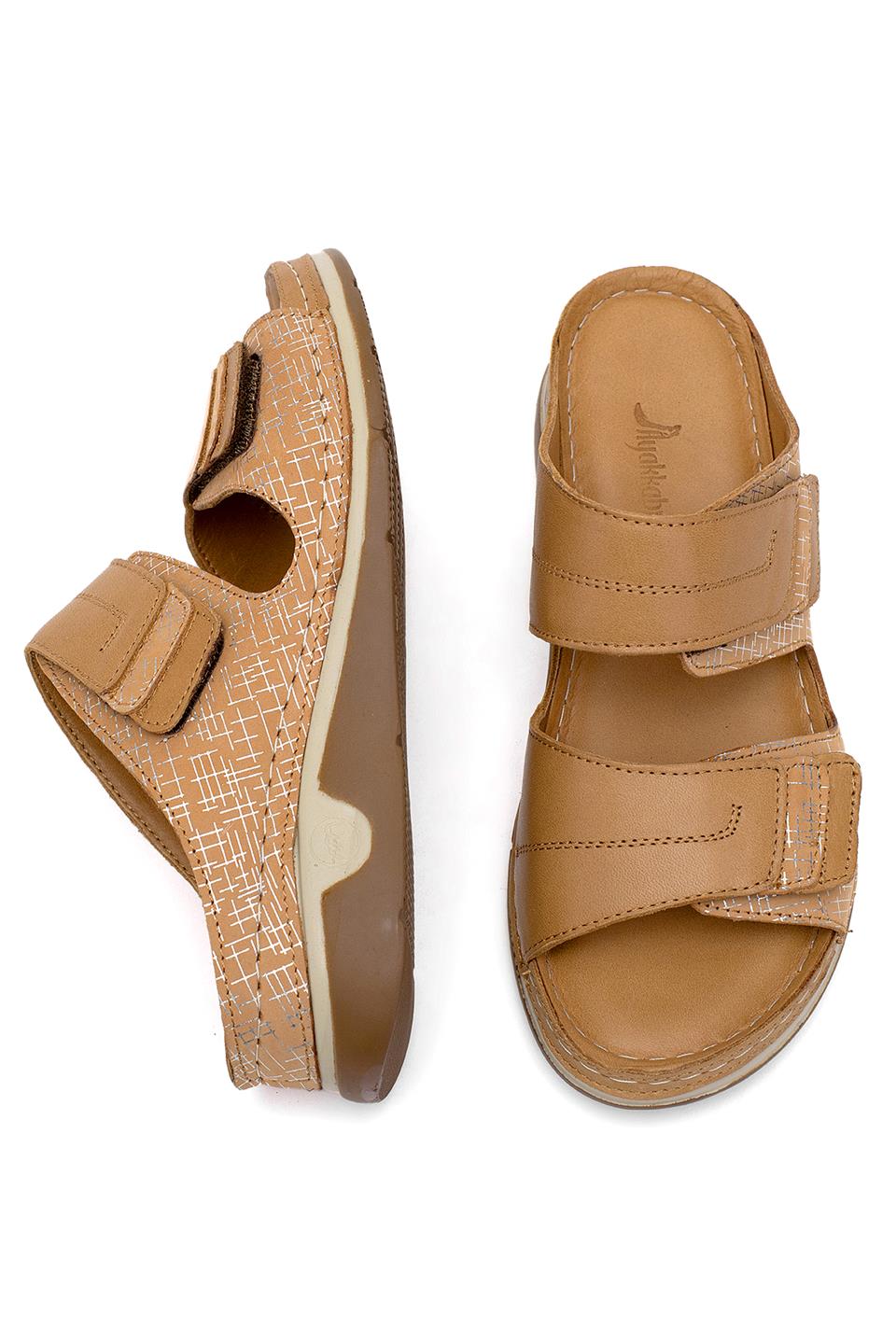 Elit RhmM-17 Kadın Hakiki Deri Ortopedik Düz Terlik Taba