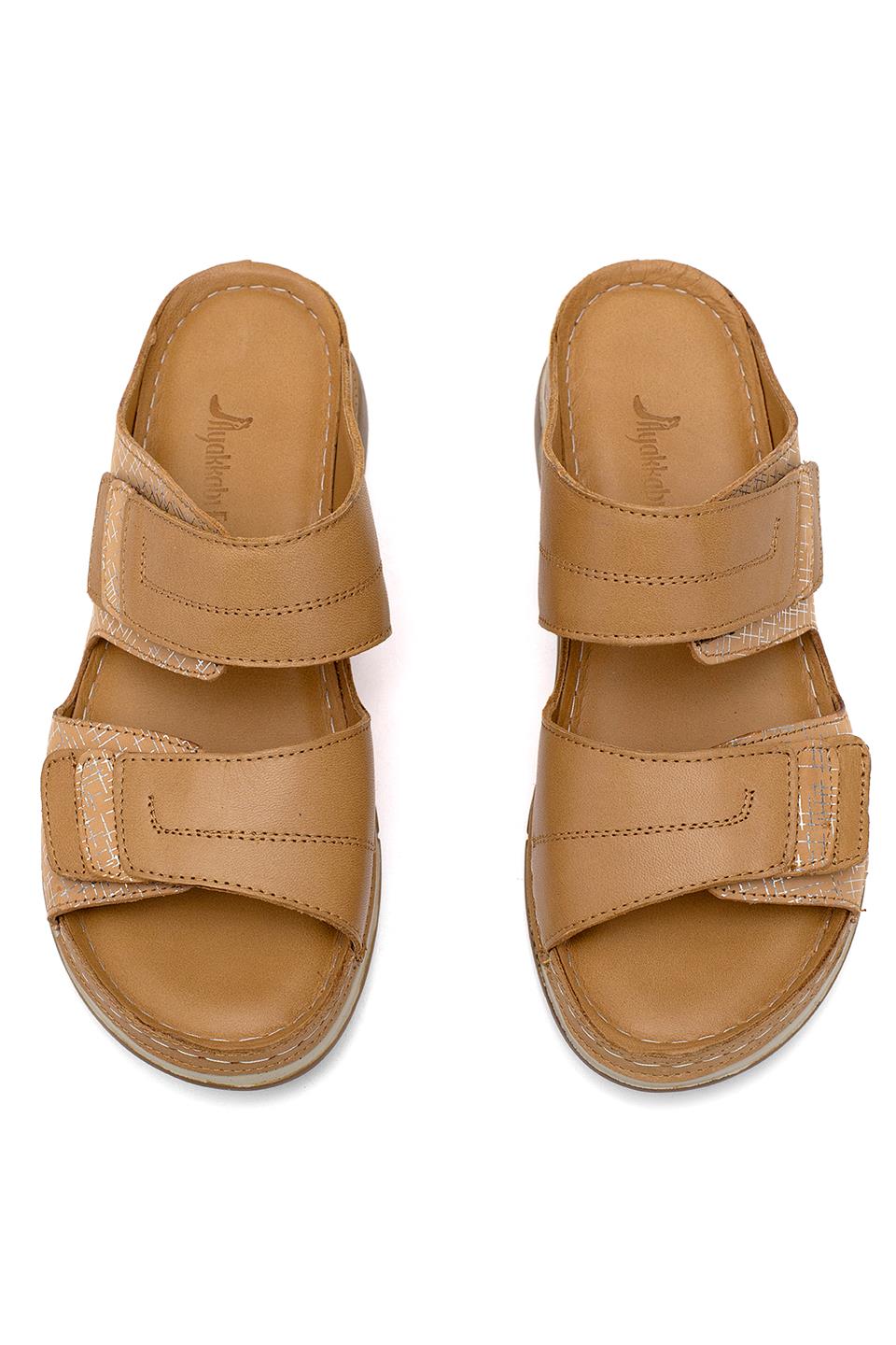 Elit RhmM-17 Kadın Hakiki Deri Ortopedik Düz Terlik Taba