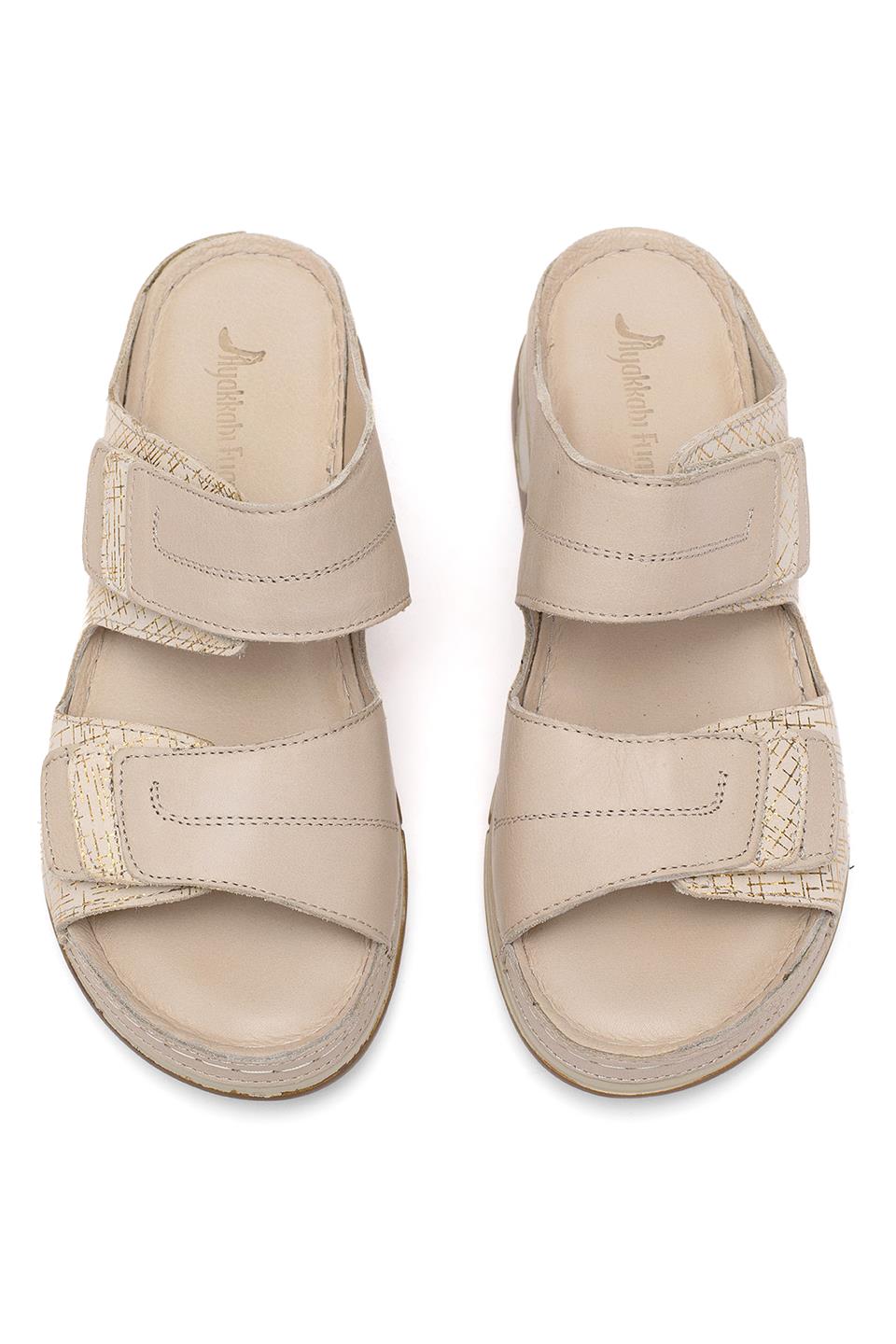 Elit RhmM-17 Kadın Hakiki Deri Ortopedik Düz Terlik Bej