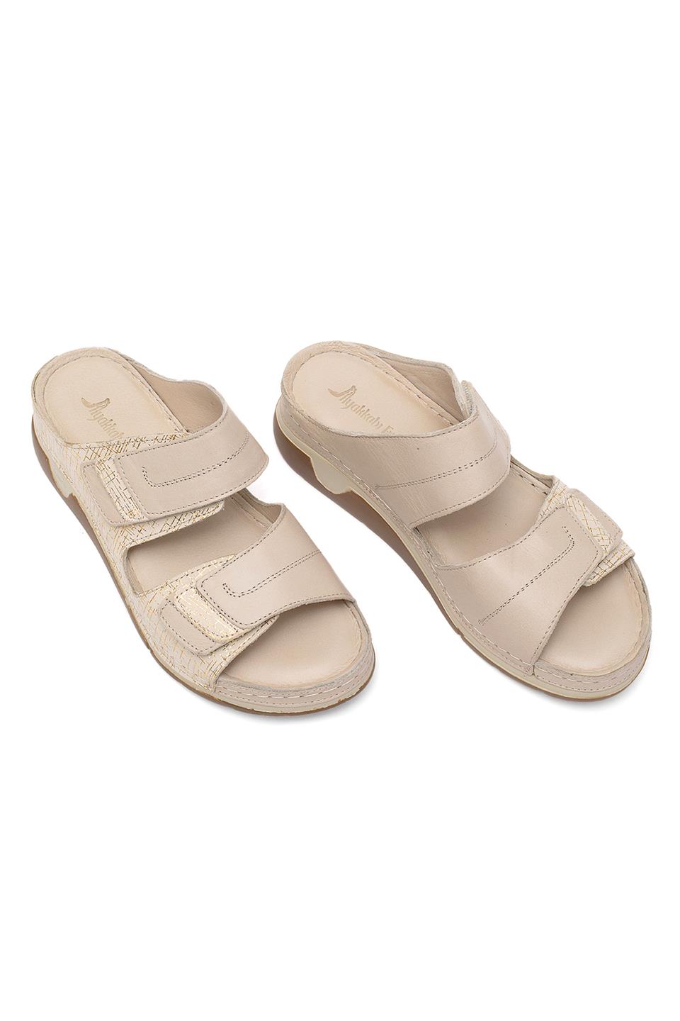 Elit RhmM-17 Kadın Hakiki Deri Ortopedik Düz Terlik Bej