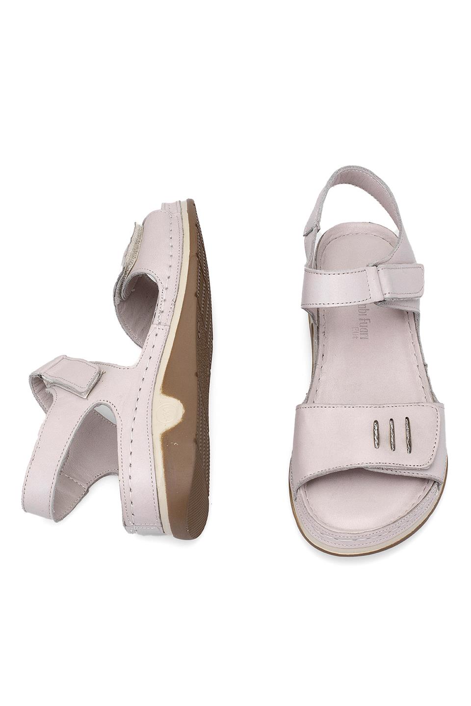 Elit RhmM-22 Kadın Hakiki Deri Ortopedik Düz Sandalet Gri