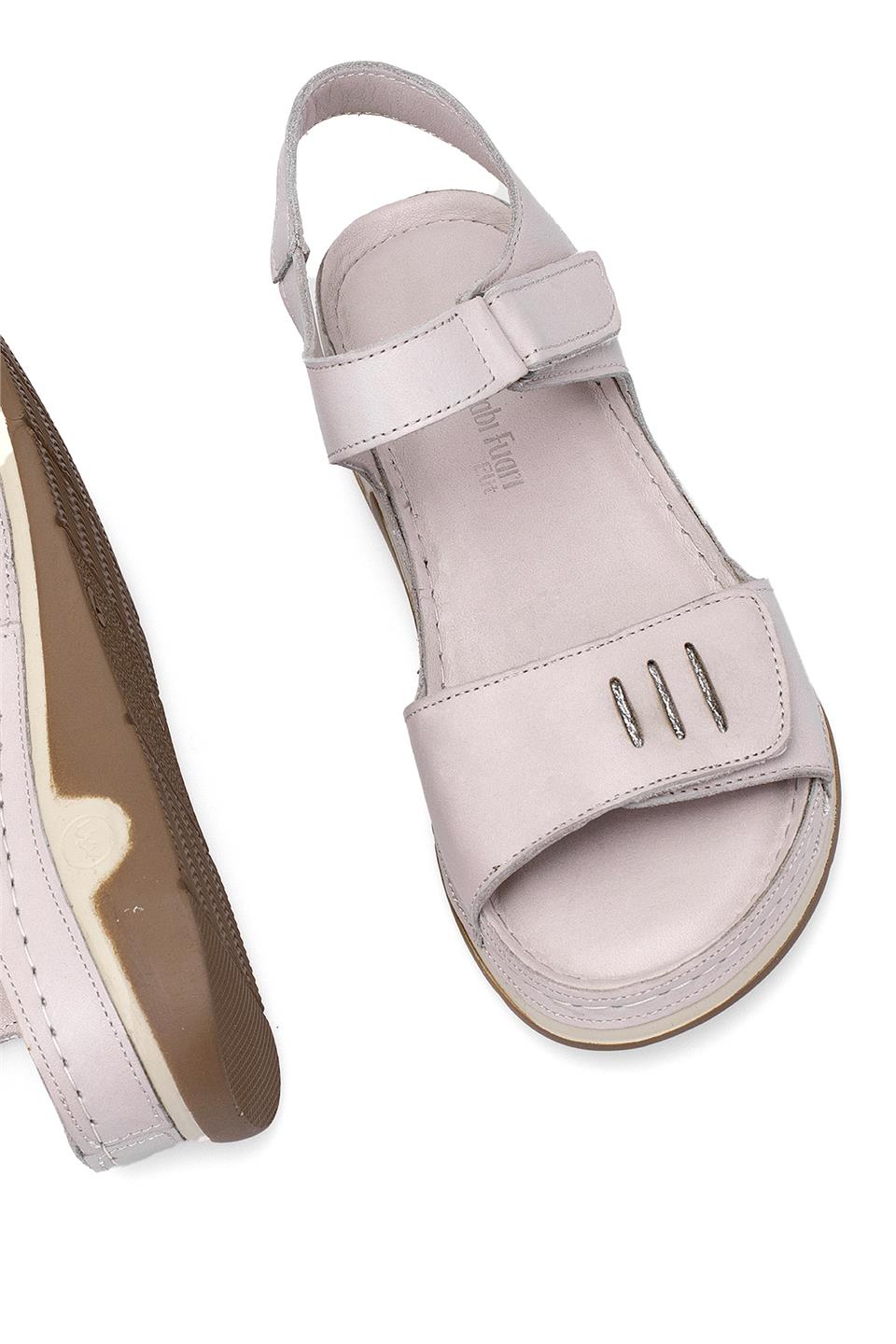 Elit RhmM-22 Kadın Hakiki Deri Ortopedik Düz Sandalet Gri