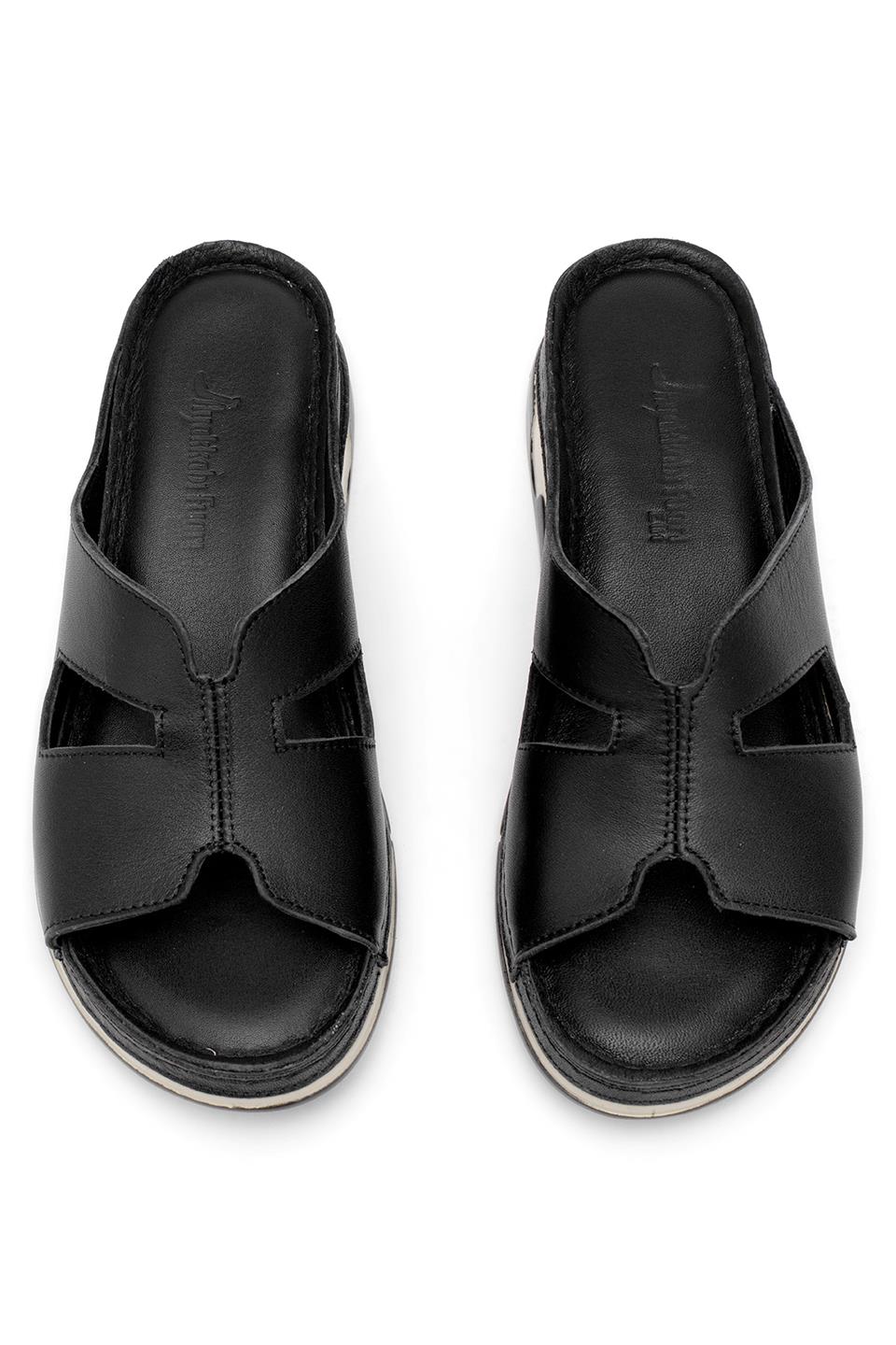 Elit RhmM-23 Kadın Hakiki Deri Ortopedik Düz Terlik Siyah