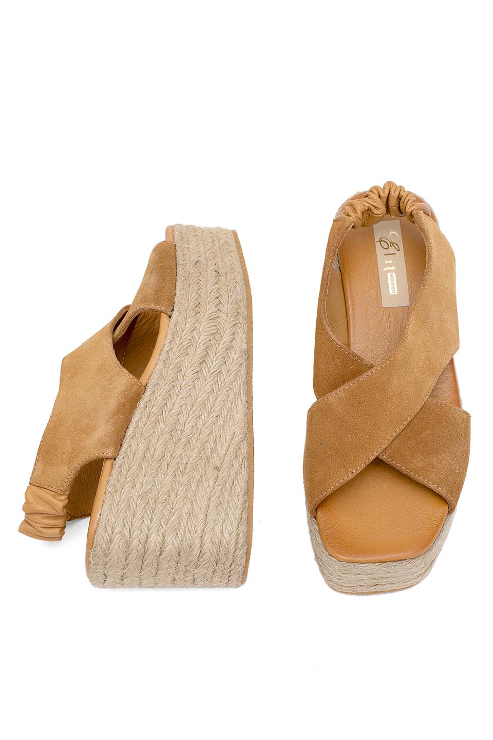 Elit Rosabelle Kadın Hakiki Süet Deri Dolgu Topuk Sandalet Taba