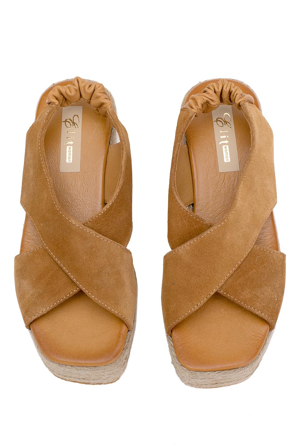 Elit Rosabelle Kadın Hakiki Süet Deri Dolgu Topuk Sandalet Taba