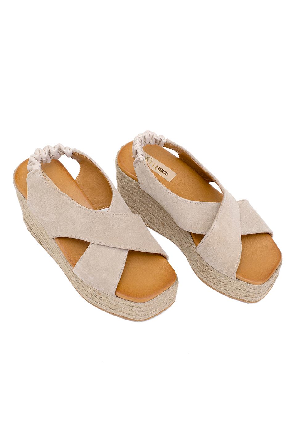 Elit Rosabelle Kadın Hakiki Süet Deri Dolgu Topuk Sandalet Bej