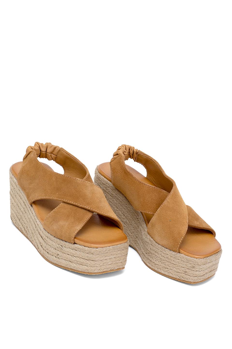 Elit Rosabelle Kadın Hakiki Süet Deri Dolgu Topuk Sandalet Taba