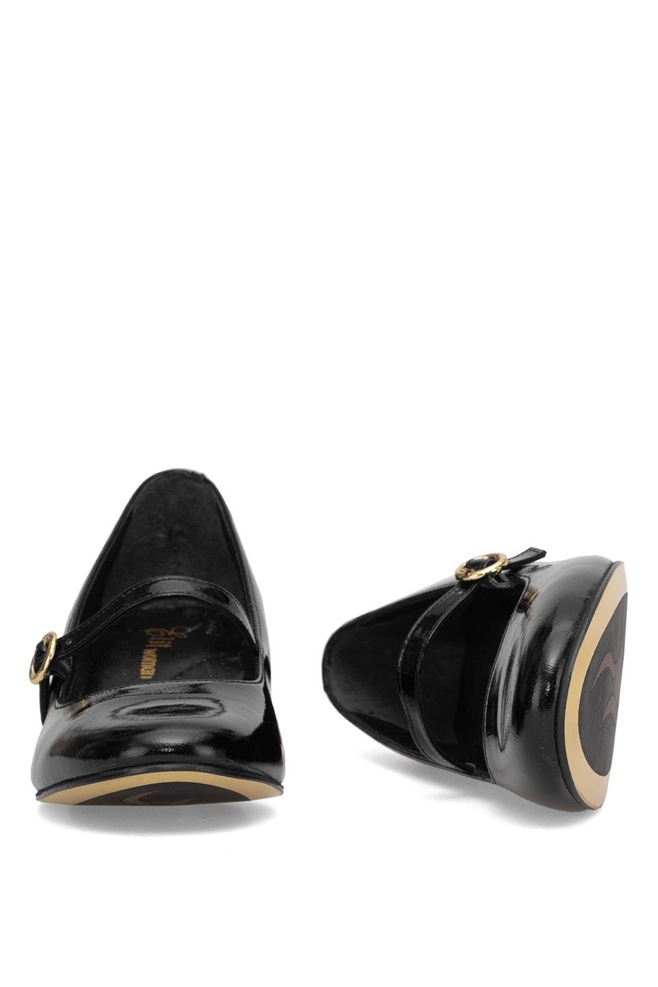 Elit Rosalina Kadın Hakiki Rugan Deri Klasik Topuklu Ayakkabı Siyah