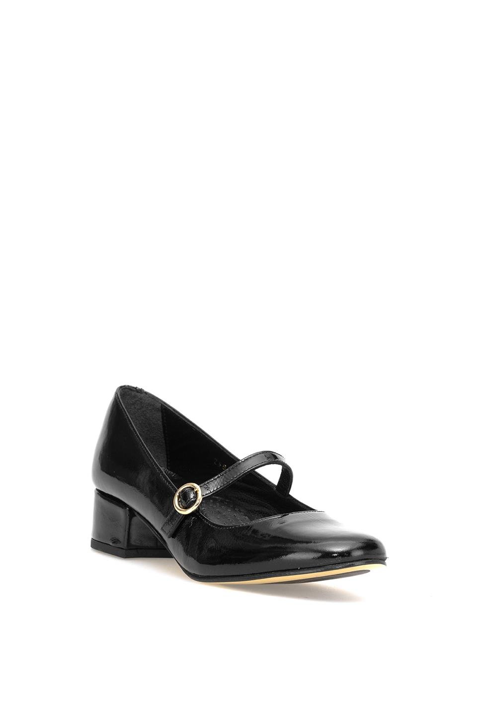 Elit Rosalina Kadın Hakiki Rugan Deri Klasik Topuklu Ayakkabı Siyah