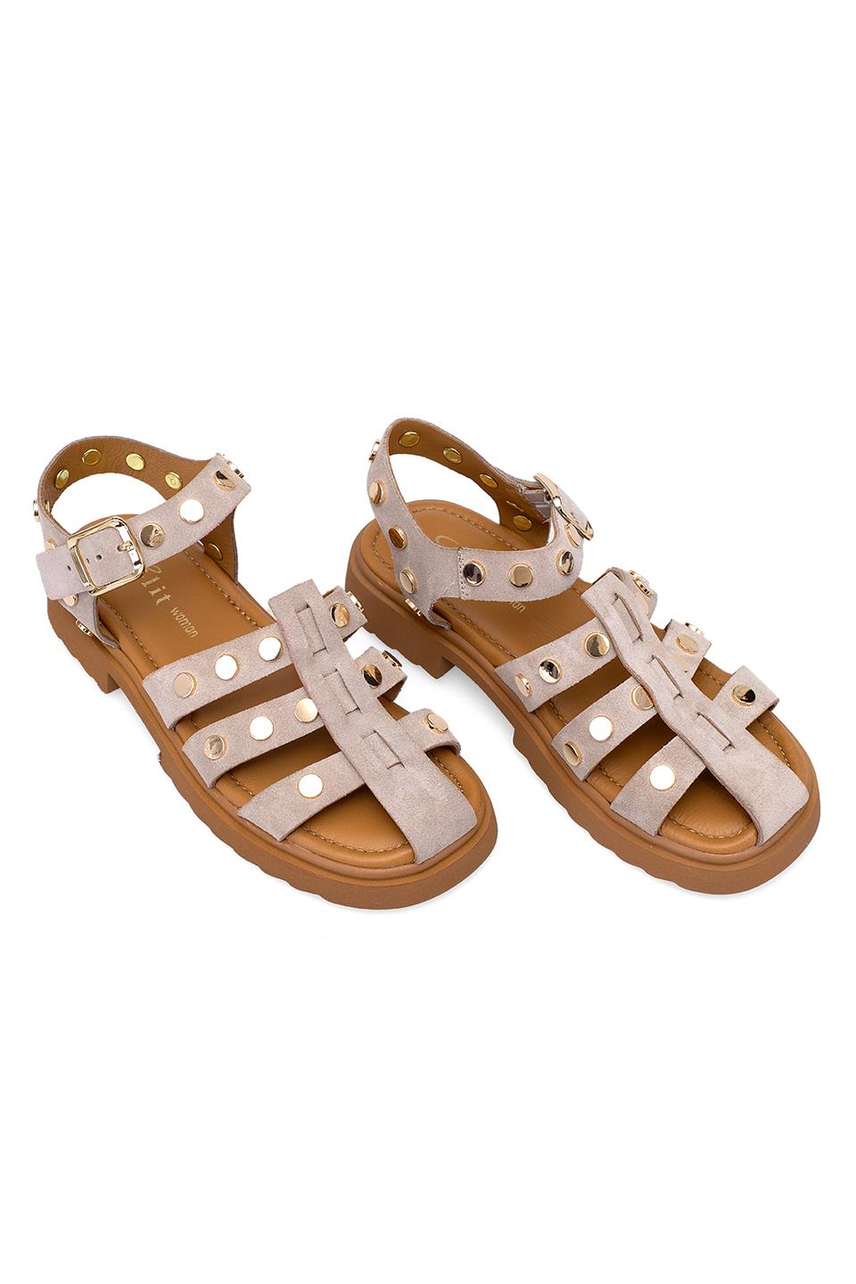 Elit Sylviana Kadın Hakiki Süet Deri Ortopedik Düz Sandalet Gri