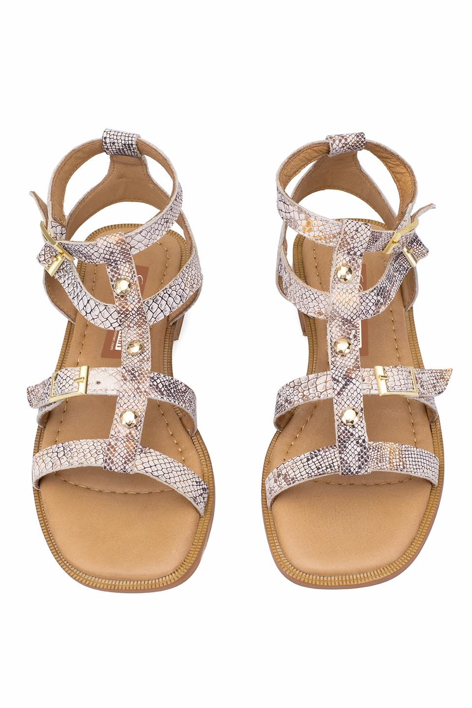 Elit Talia Kadın Hakiki Deri Düz Sandalet Bej