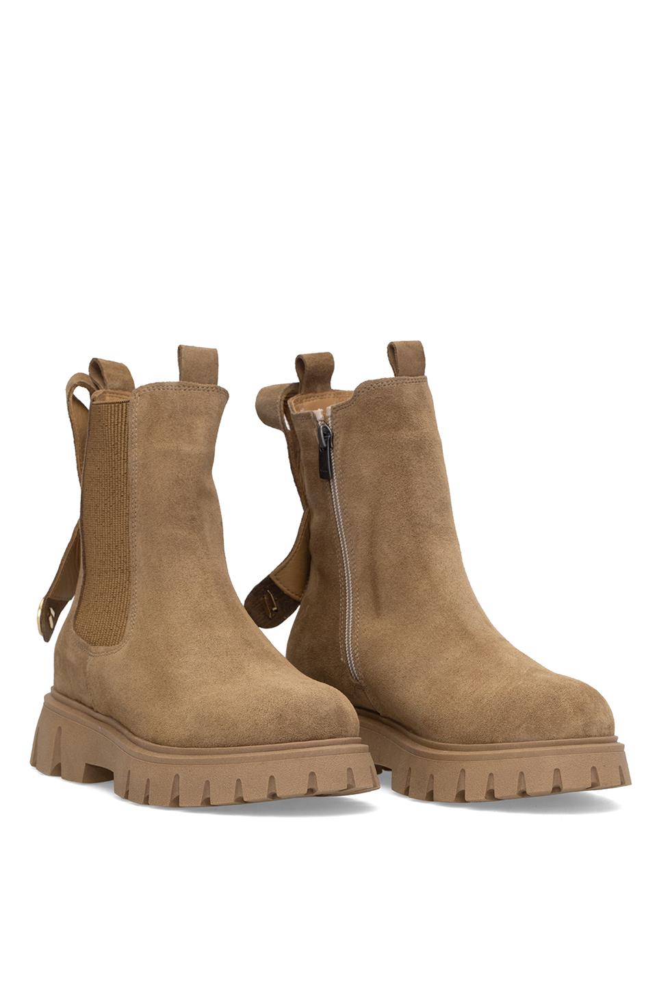 Elit Thalvora Kadın Hakiki Süet Deri Chelsea Bot Camel