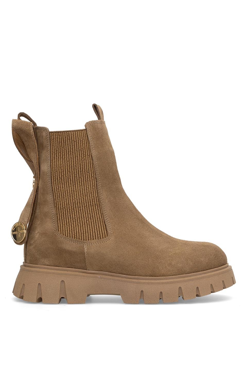 Elit Thalvora Kadın Hakiki Süet Deri Chelsea Bot Camel