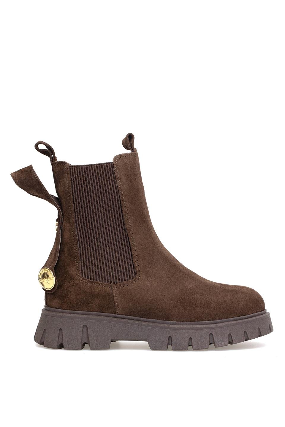 Elit Thalvora Kadın Hakiki Süet Deri Chelsea Bot Kahverengi