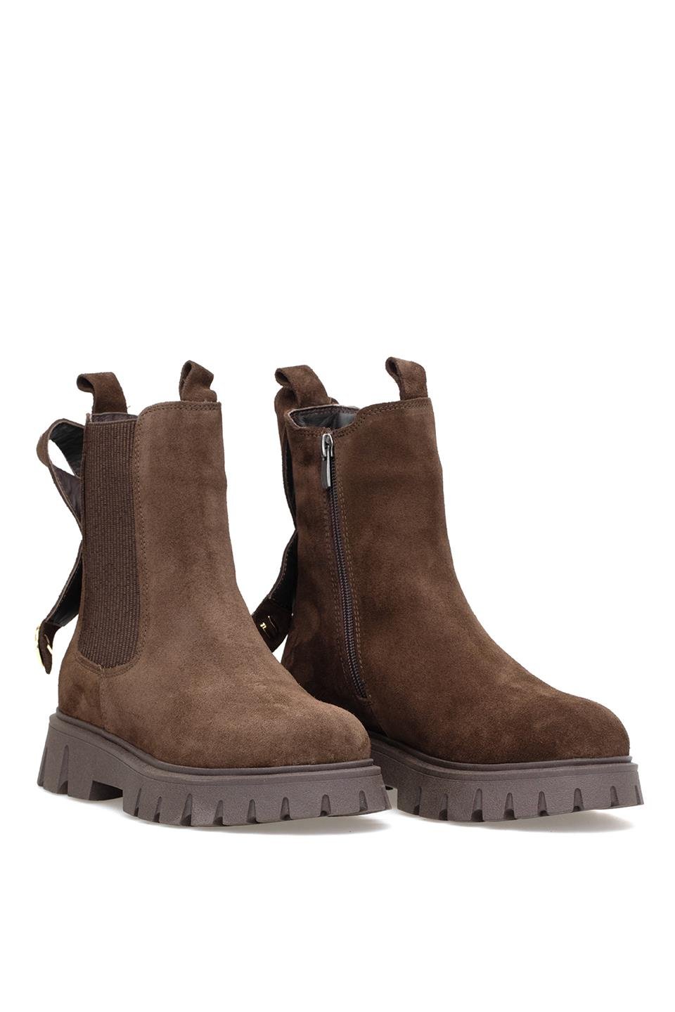 Elit Thalvora Kadın Hakiki Süet Deri Chelsea Bot Kahverengi