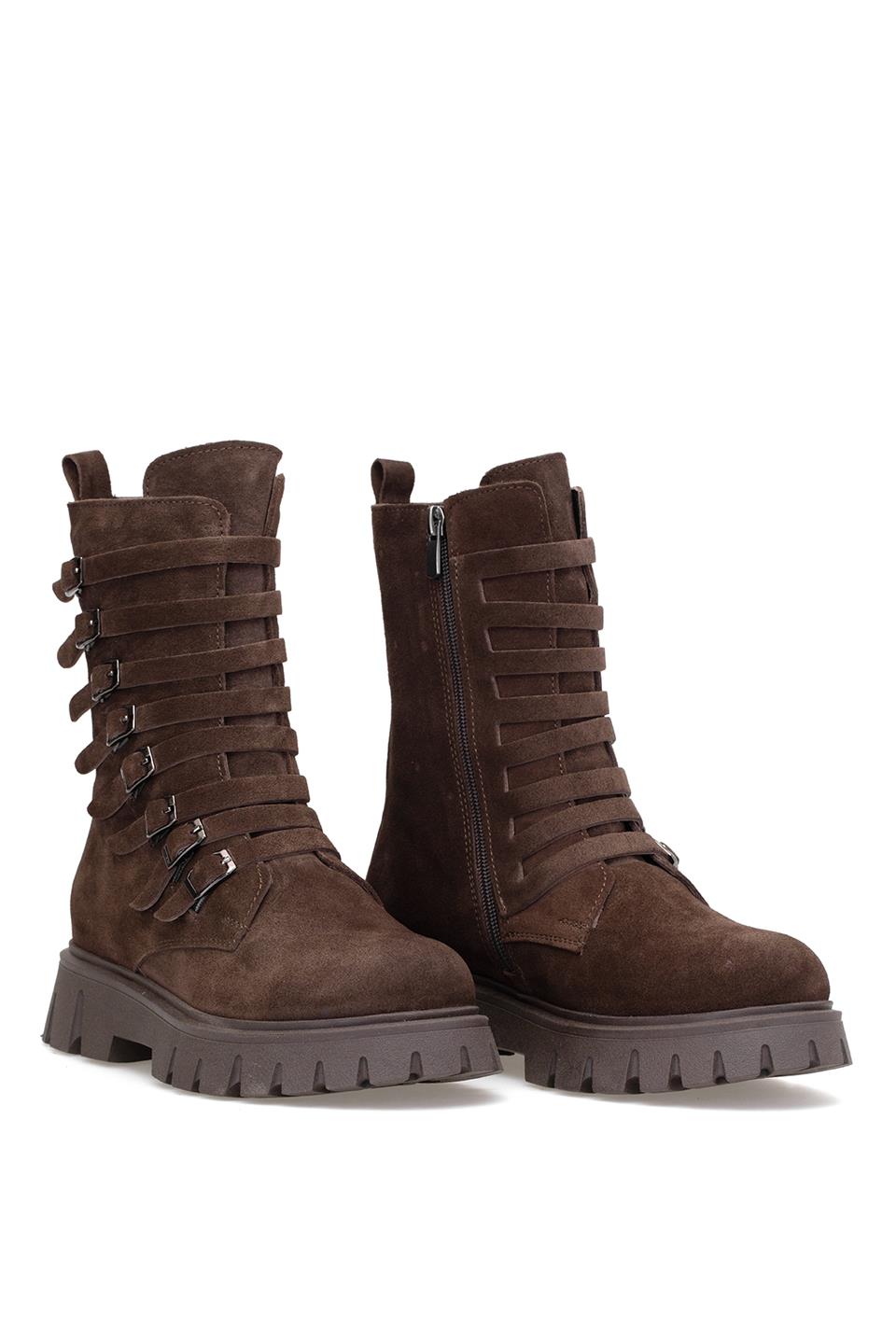 Elit Valindra Kadın Hakiki Süet Deri Klasik Bot Kahverengi