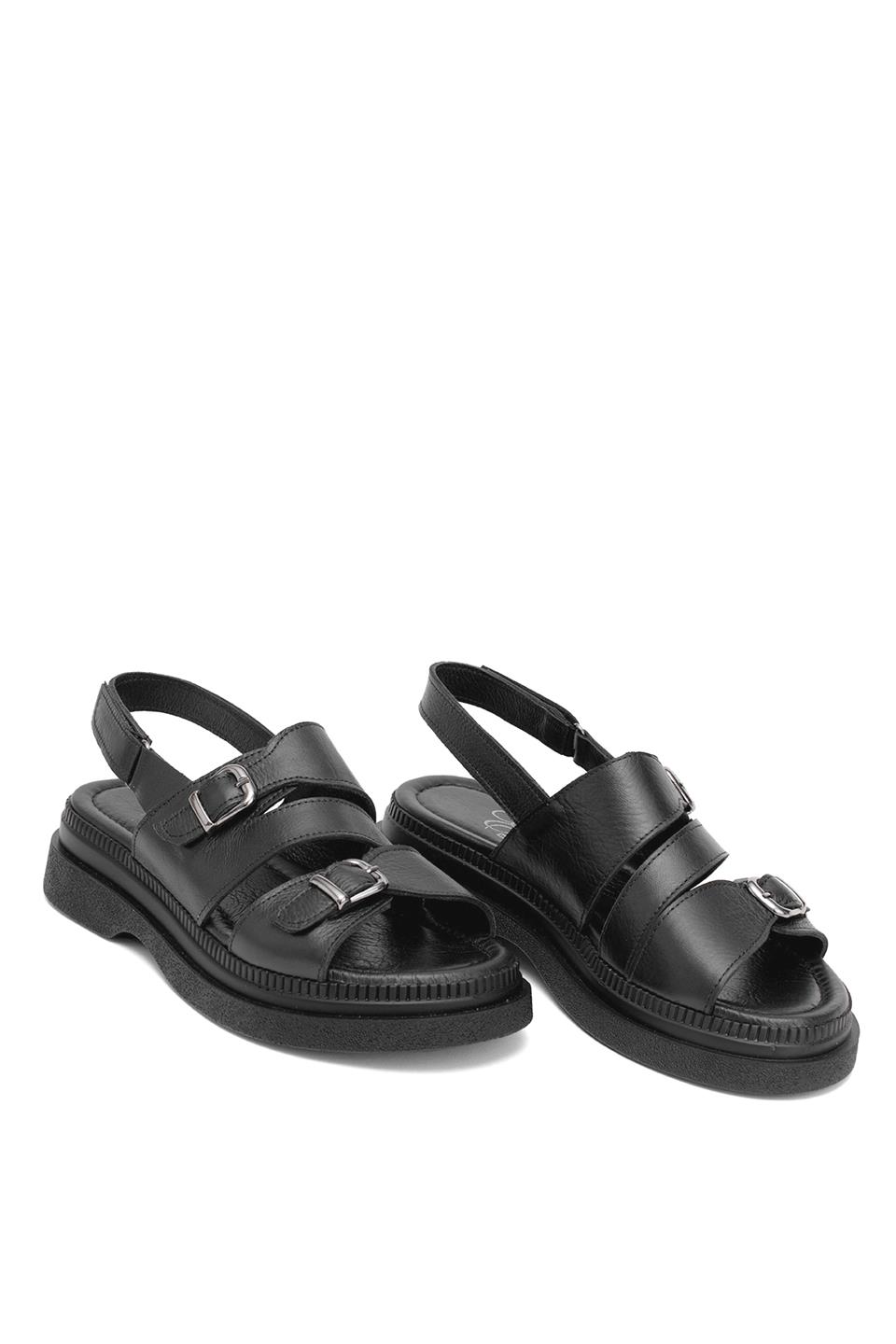 Elit Vesta Kadın Hakiki Deri Düz Sandalet Siyah