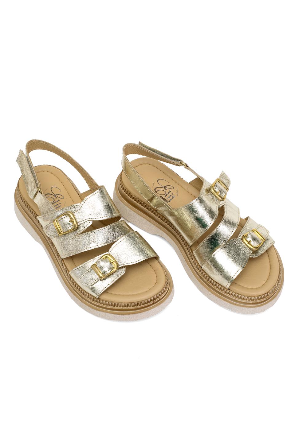 Elit Vesta Kadın Hakiki Deri Düz Sandalet Altın