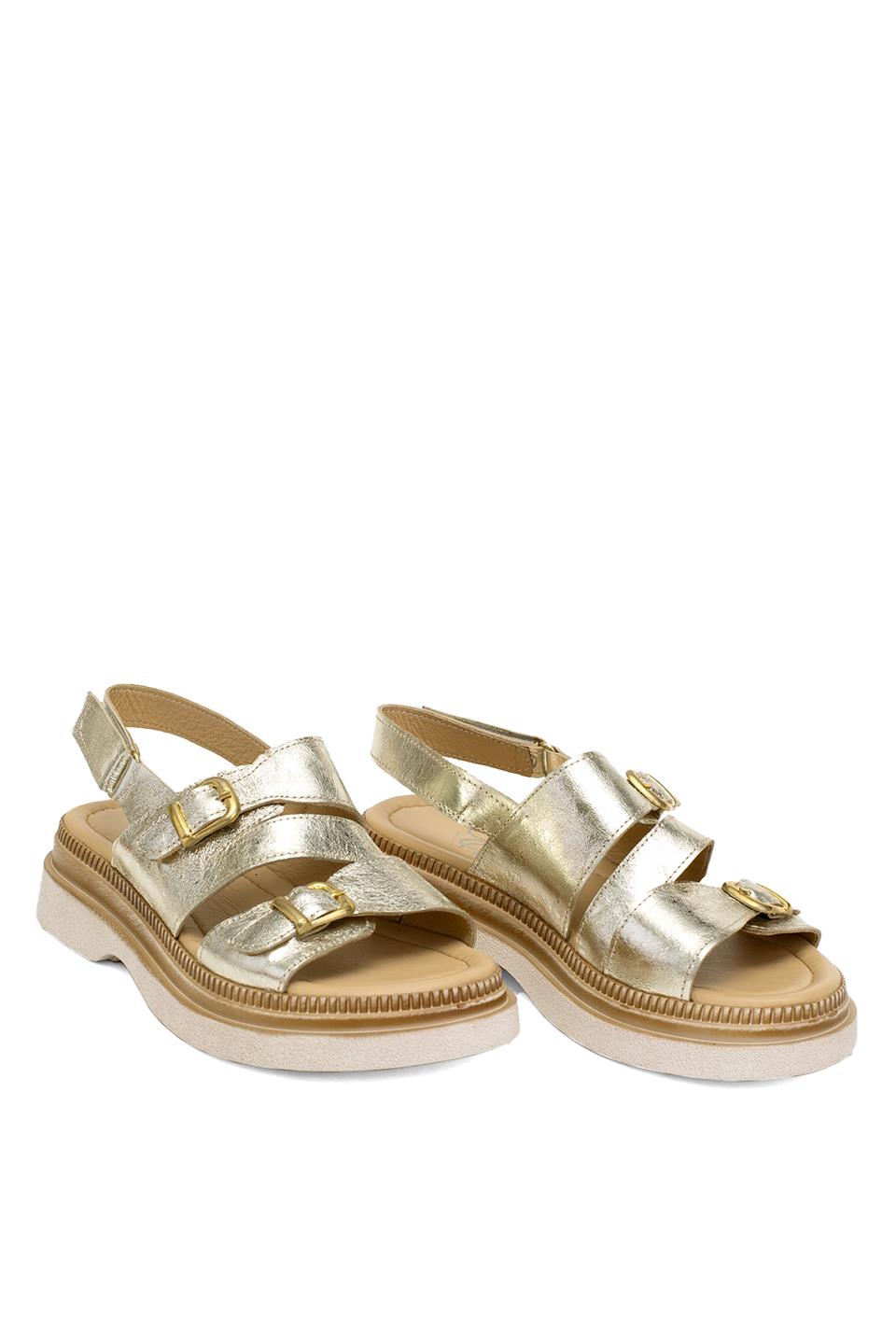 Elit Vesta Kadın Hakiki Deri Düz Sandalet Altın