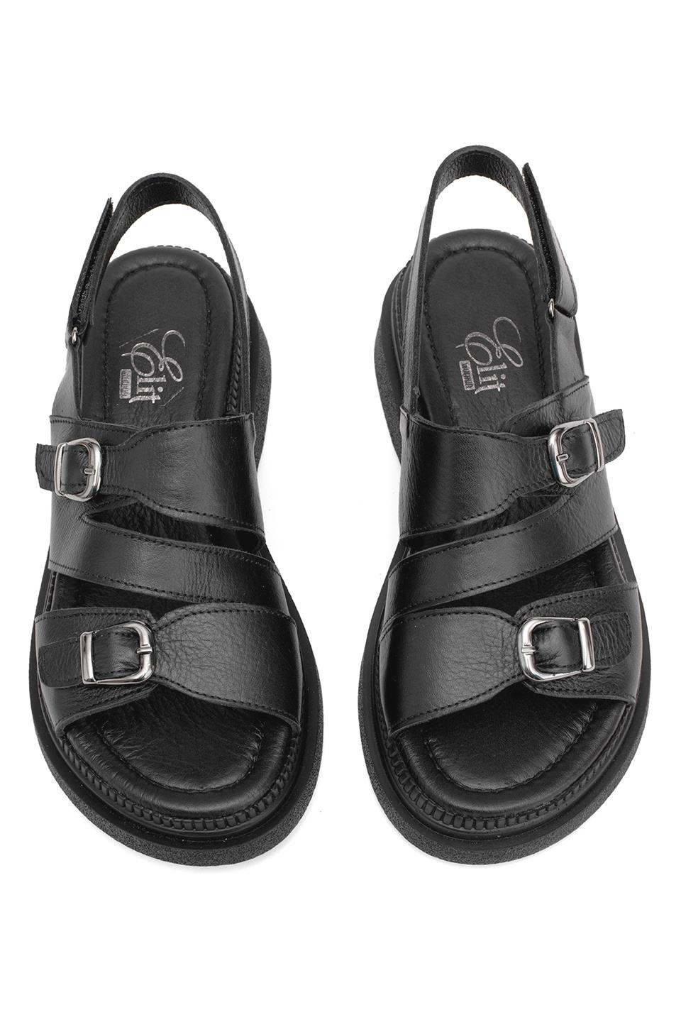 Elit Vesta Kadın Hakiki Deri Düz Sandalet Siyah