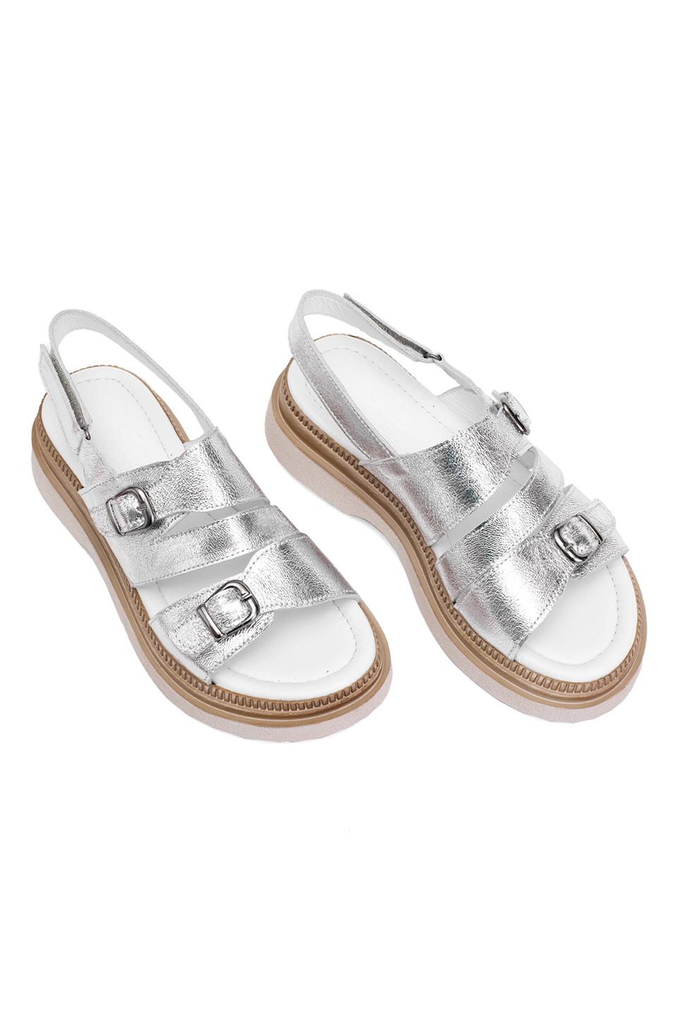 Elit Vesta Kadın Hakiki Deri Düz Sandalet Gümüş