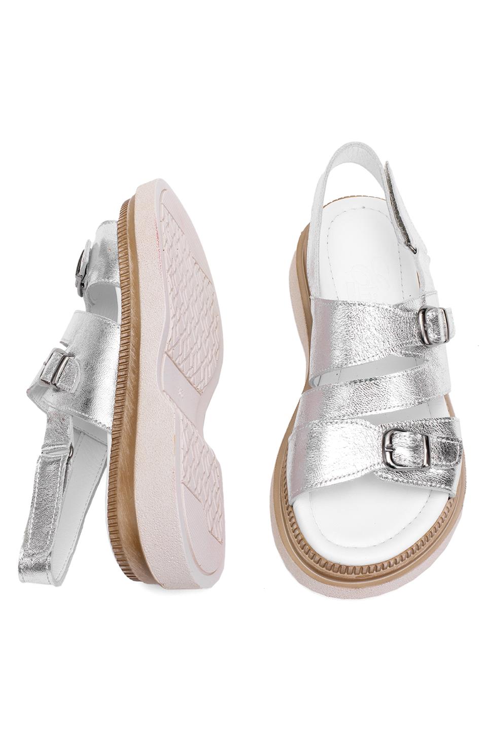 Elit Vesta Kadın Hakiki Deri Düz Sandalet Gümüş