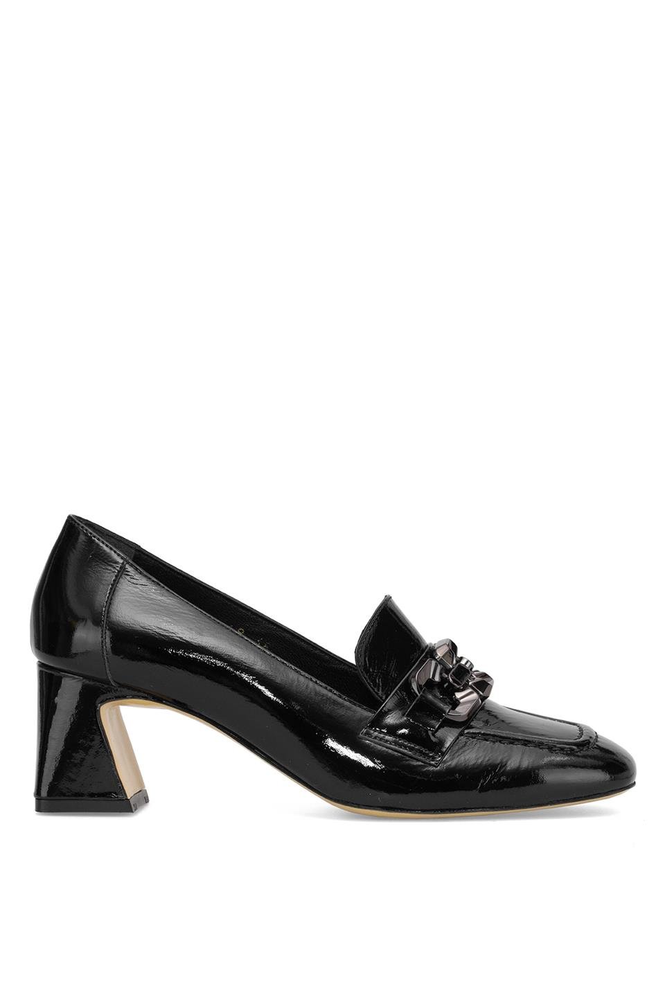 Elit Viena Kadın Hakiki Rugan Deri Klasik Topuklu Ayakkabı Siyah