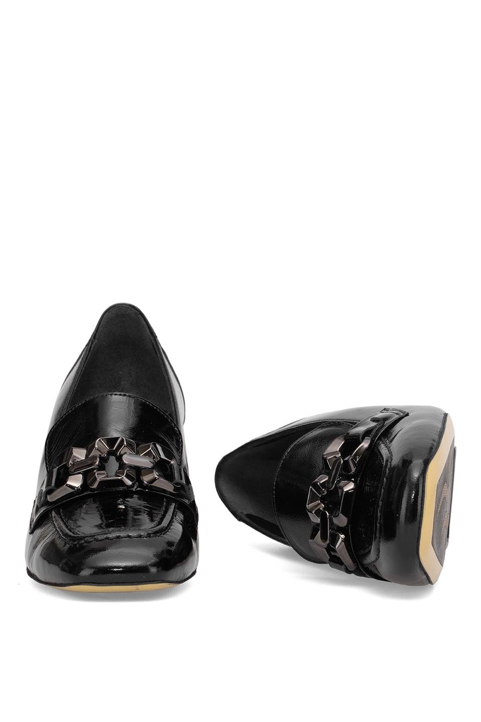 Elit Viena Kadın Hakiki Rugan Deri Klasik Topuklu Ayakkabı Siyah