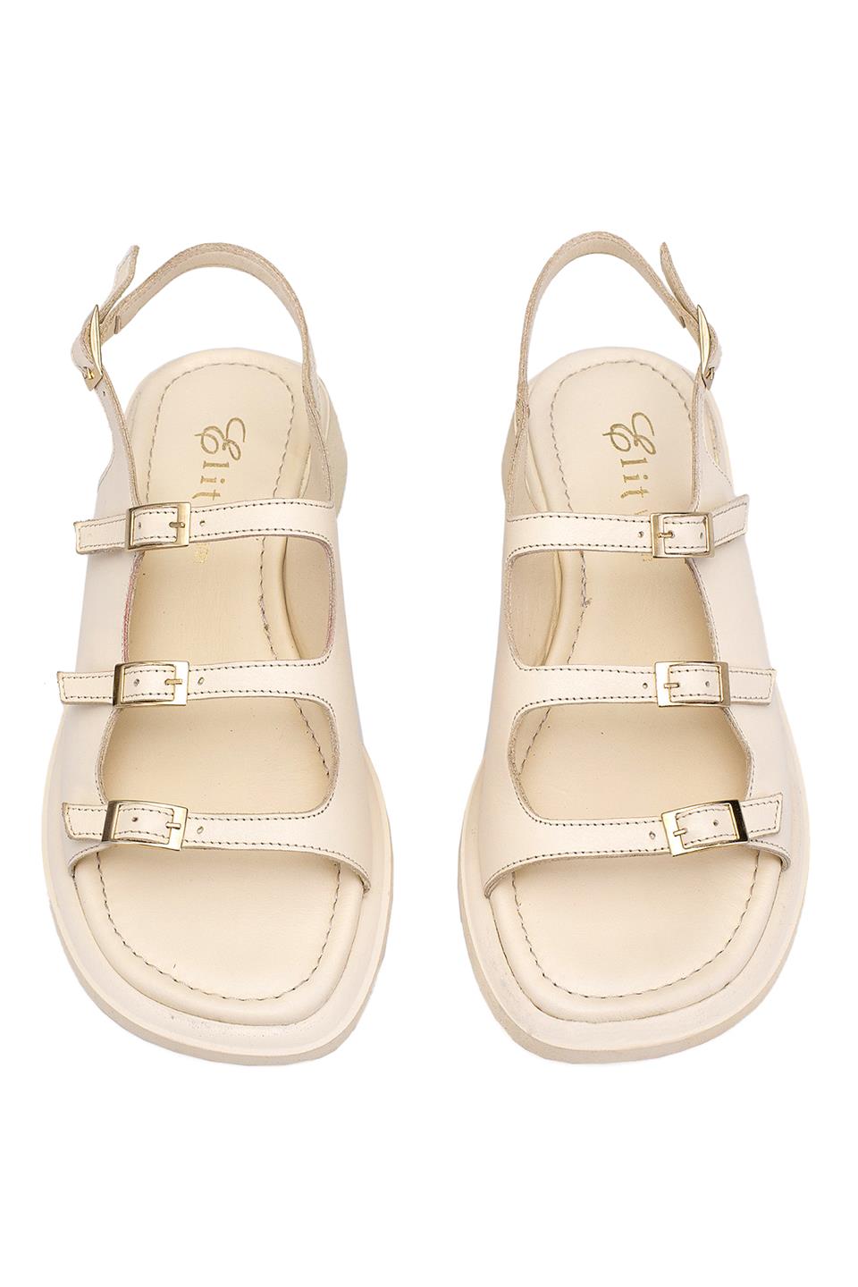 Elit Vivienne Kadın Hakiki Deri Ortopedik Düz Sandalet Bej