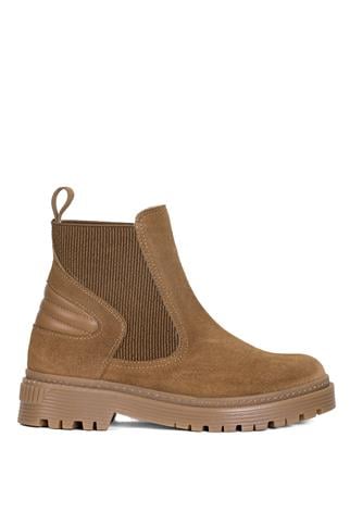 Elit VVS24118S Kadın Süet Hakiki Deri Chelsea Bot Taba