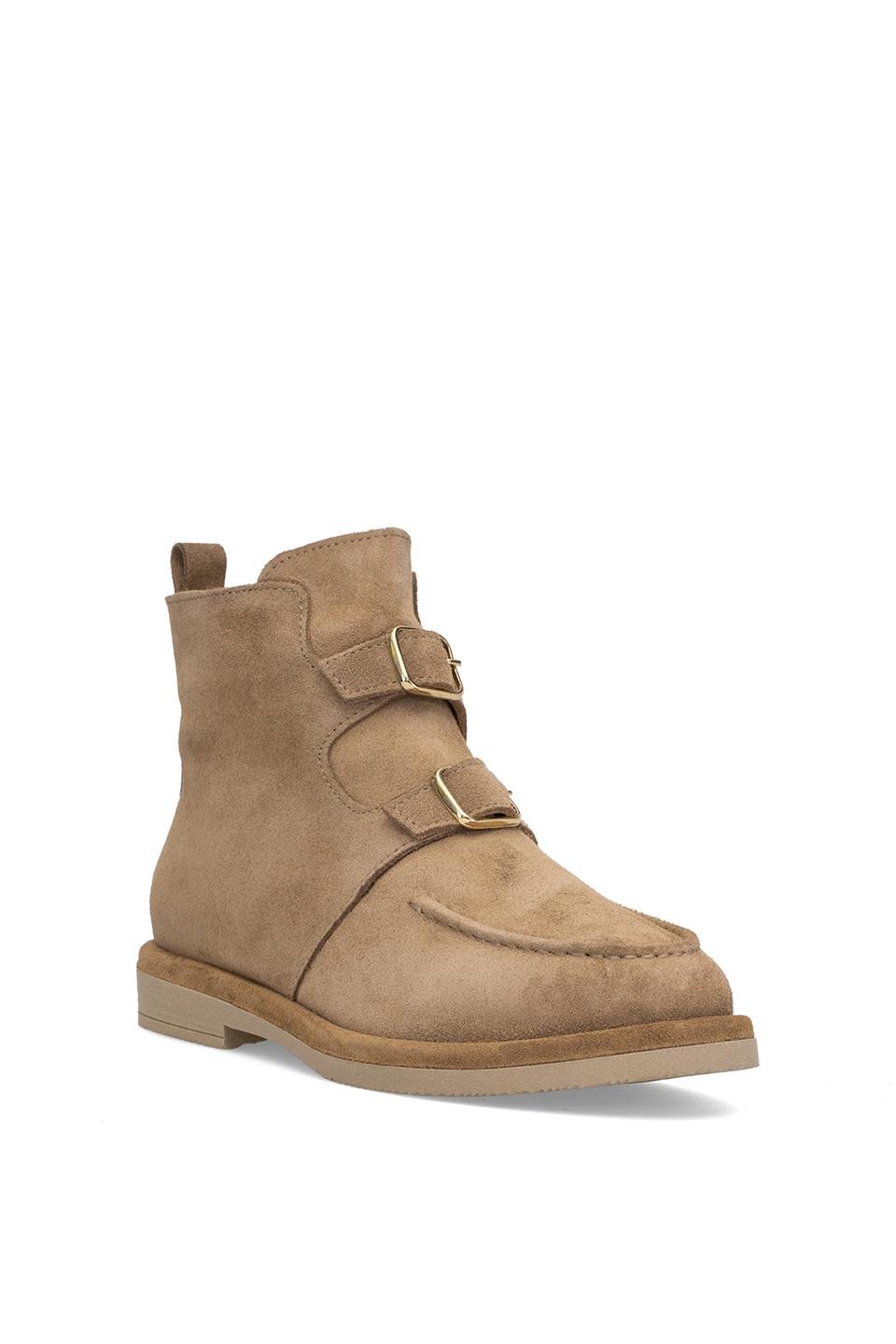 Elit Zafira Kadın Hakiki Süet Deri Düz Bot Camel
