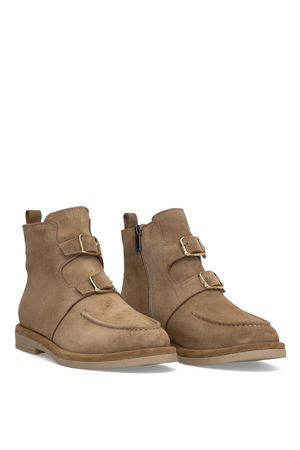 Elit Zafira Kadın Hakiki Süet Deri Düz Bot Camel