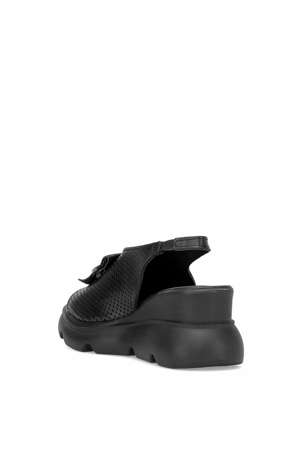 Elit Zeyn 8067 Kadın Hakiki Deri Dolgu Topuk Sandalet Siyah