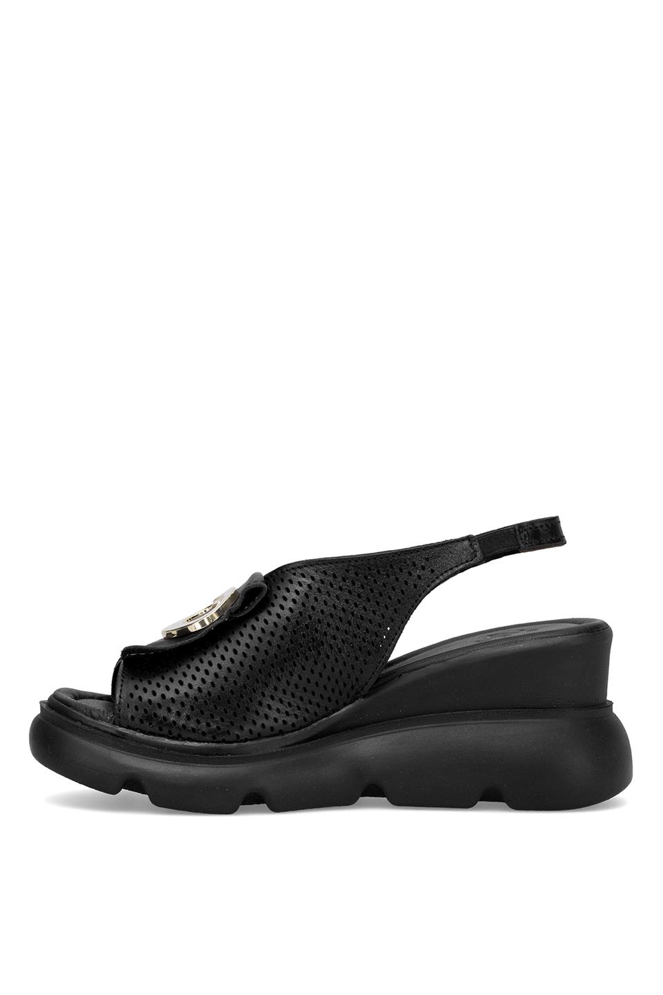 Elit Zeyn 8067 Kadın Hakiki Deri Dolgu Topuk Sandalet Siyah