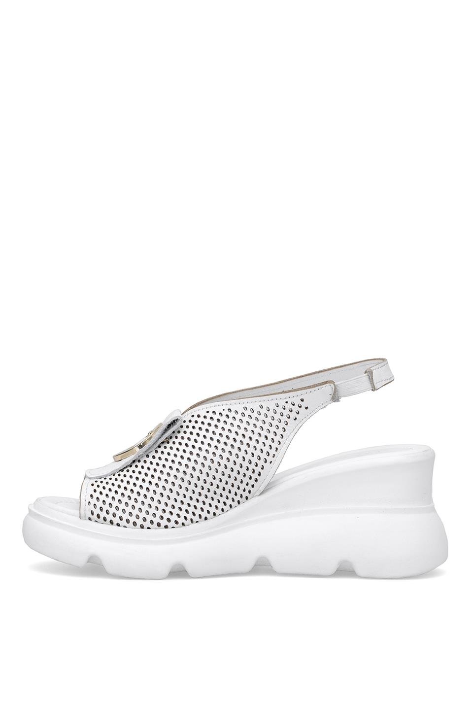 Elit Zeyn 8067 Kadın Hakiki Deri Dolgu Topuk Sandalet Beyaz