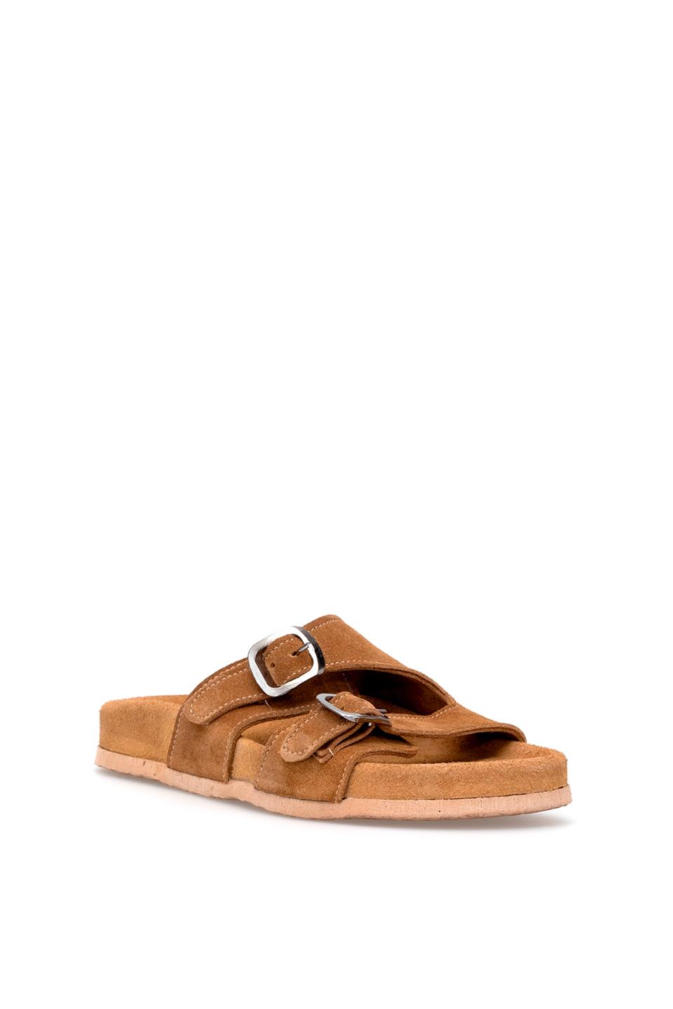 Elit Zeyn 8113 Kadın Hakiki Deri Düz Terlik Taba