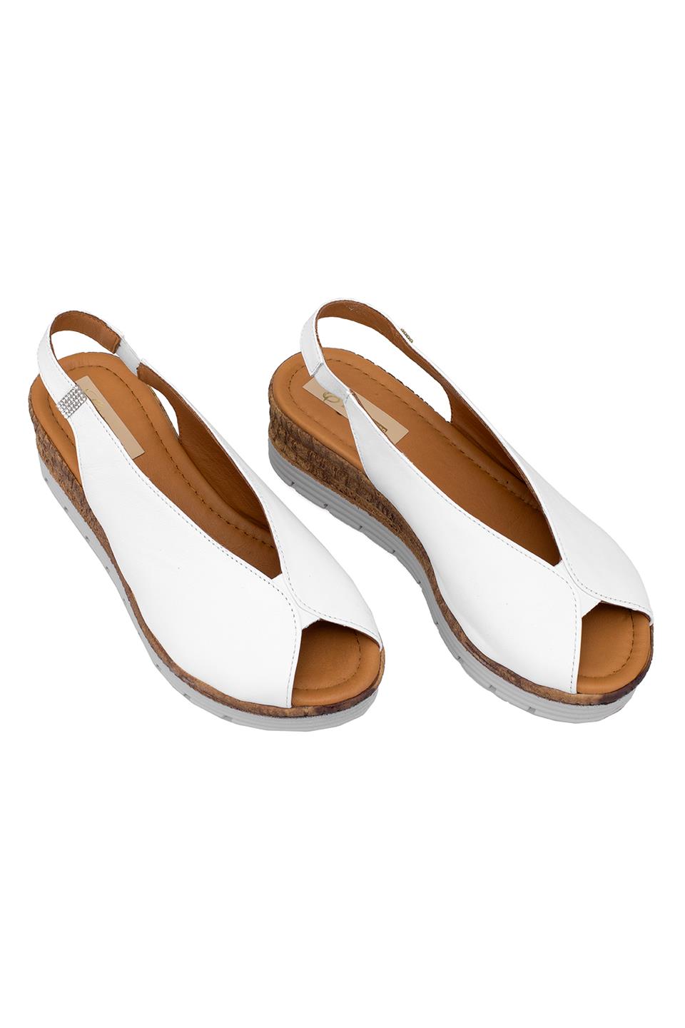 Elit Zeyn8094 Kadın Hakiki Deri Ortopedik Dolgu Topuk Sandalet Beyaz