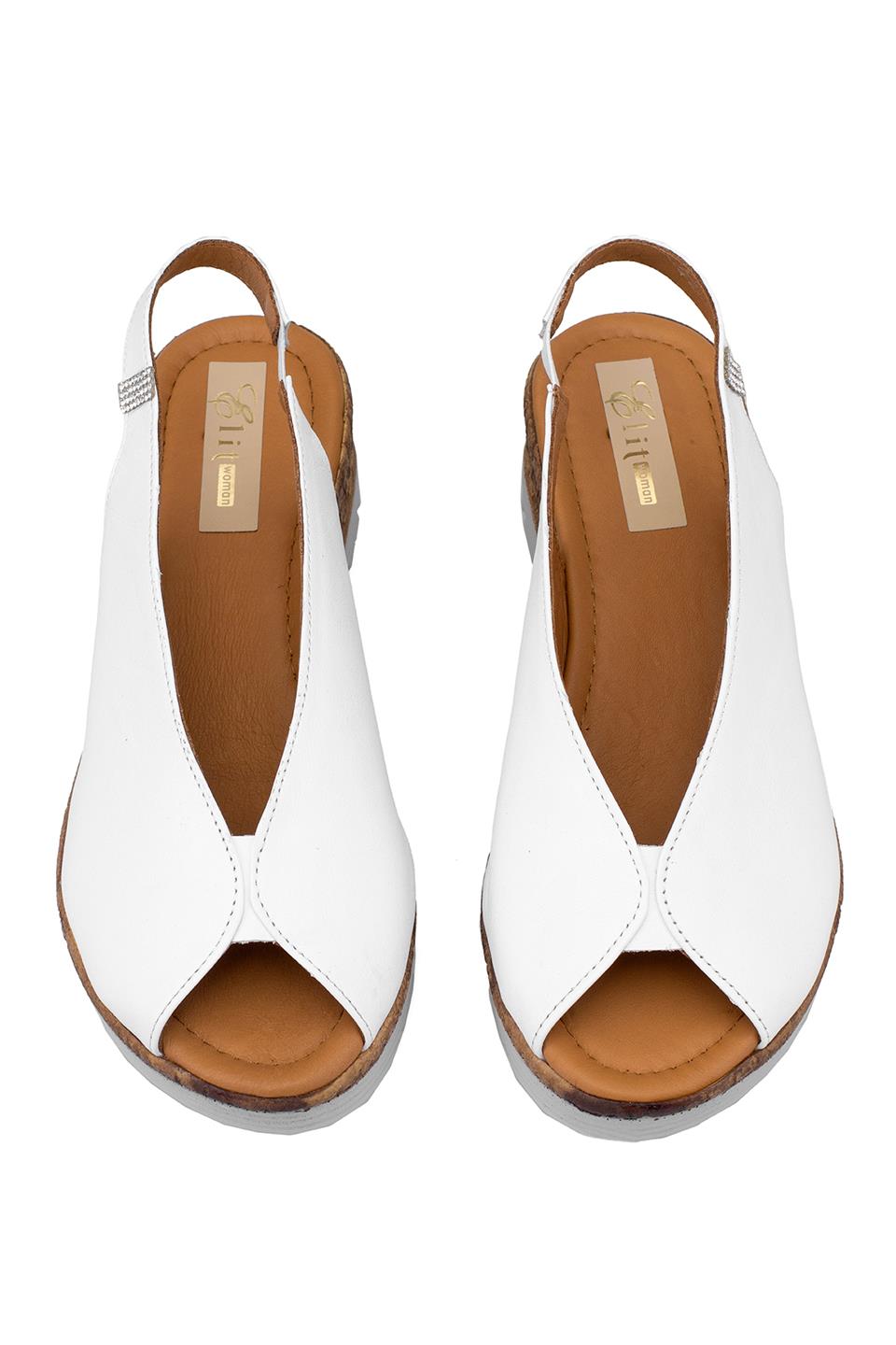Elit Zeyn8094 Kadın Hakiki Deri Ortopedik Dolgu Topuk Sandalet Beyaz