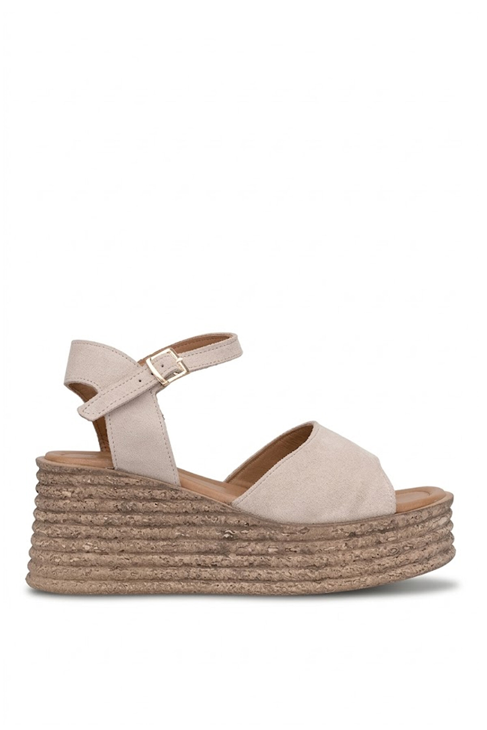 Elit ZYN4071 Kadın Hakiki Deri Dolgu Topuk Sandalet Bej