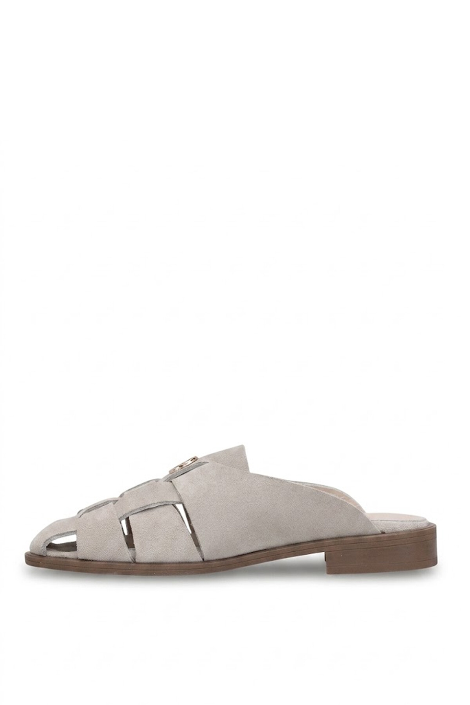 Elit ZYN4200 Kadın Hakiki Deri Düz Terlik Gri