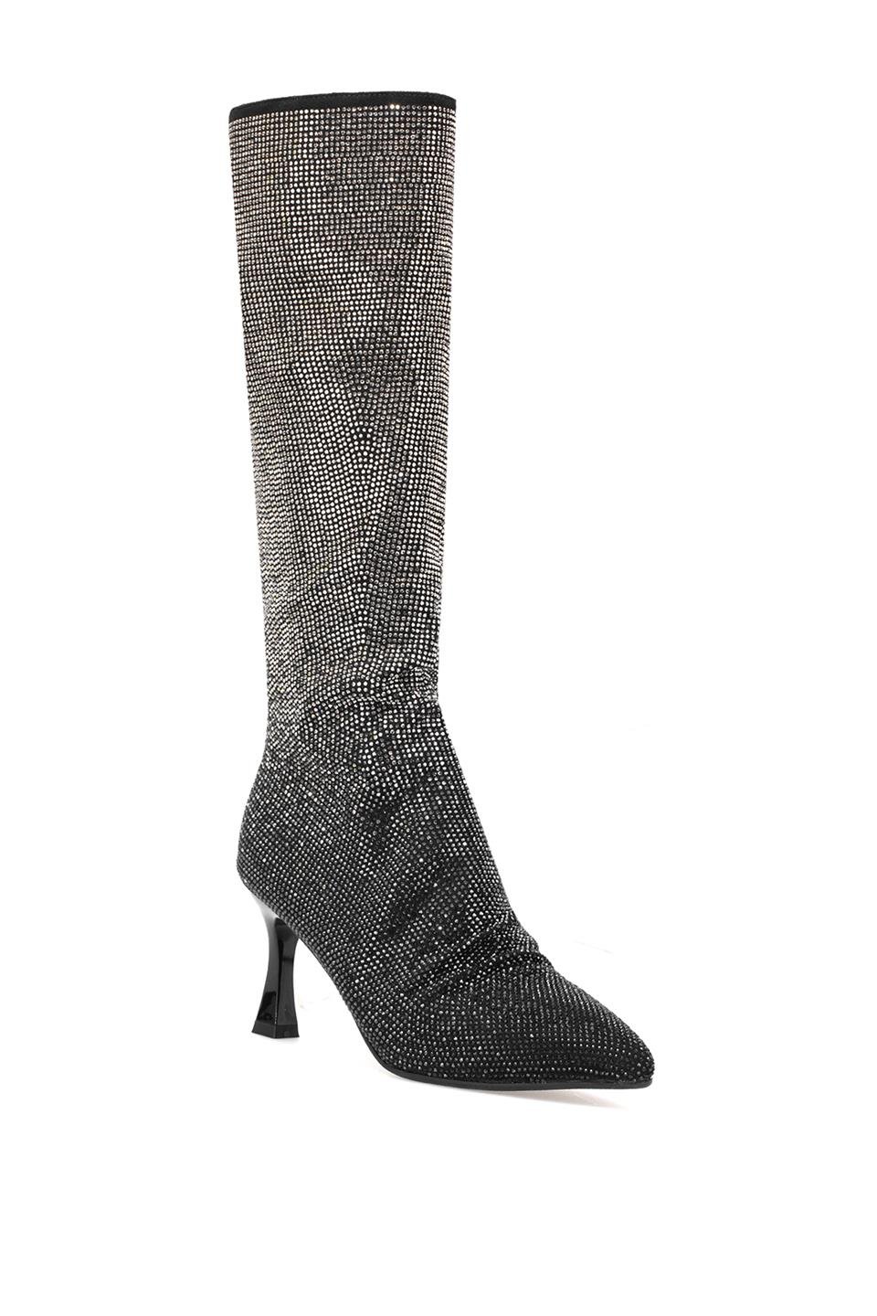 Guja 25K134 Kadın Taşlı Topuklu Çizme Siyah