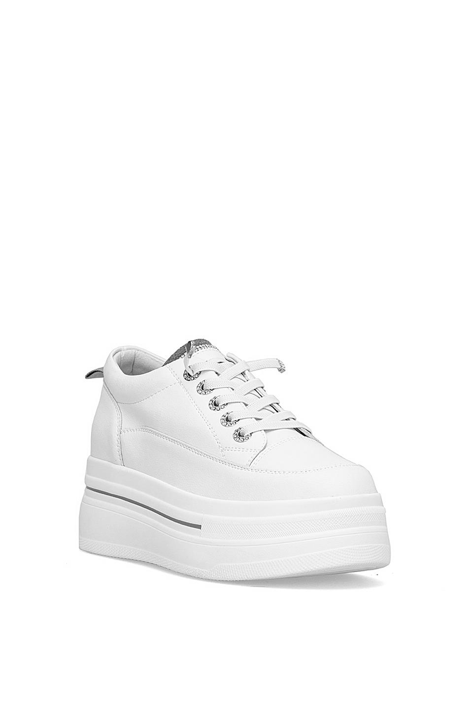 Guja 25K313 Kadın Hakiki Deri Klasik Sneaker Beyaz - Gri