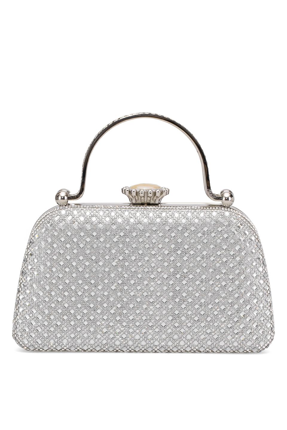 Guja 25KC1289 Kadın Taşlı Kutu Abiye Çanta Gümüş
