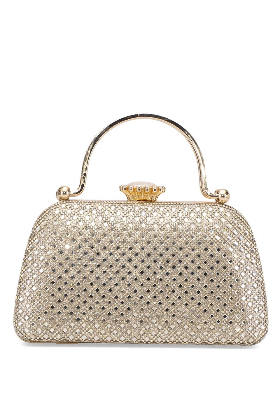 Guja 25KC1289 Kadın Taşlı Kutu Abiye Çanta Altın