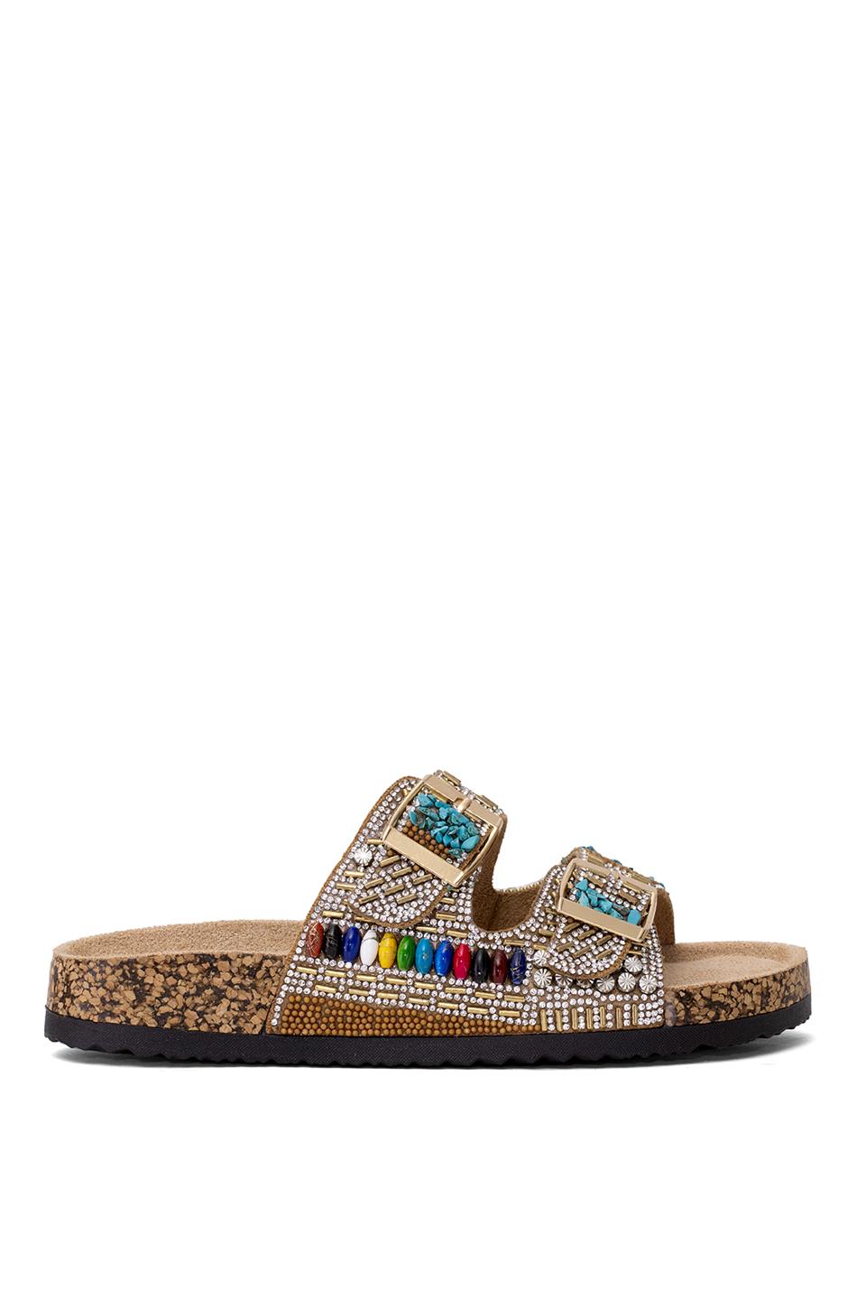 Guja 25Y102-2 Kadın Taşlı Düz Terlik Camel