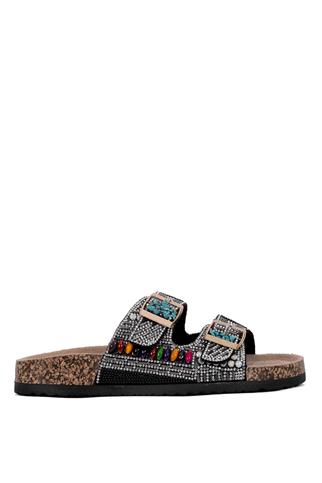 Guja 25Y102-2 Kadın Taşlı Düz Terlik Siyah