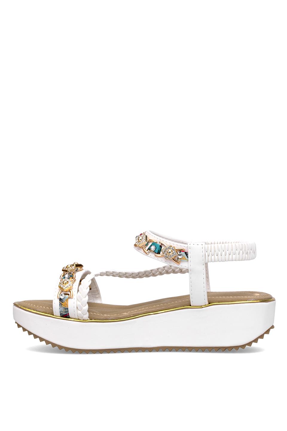 Guja 25Y121-4 Kadın Taşlı Düz Sandalet Beyaz
