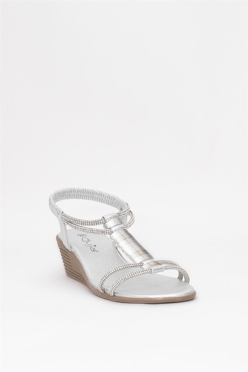 Guja 25Y145-1 Kadın Taşlı Dolgu Topuk Sandalet Gümüş