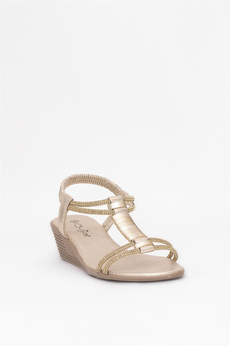 Guja 25Y145-1 Kadın Taşlı Dolgu Topuk Sandalet Altın